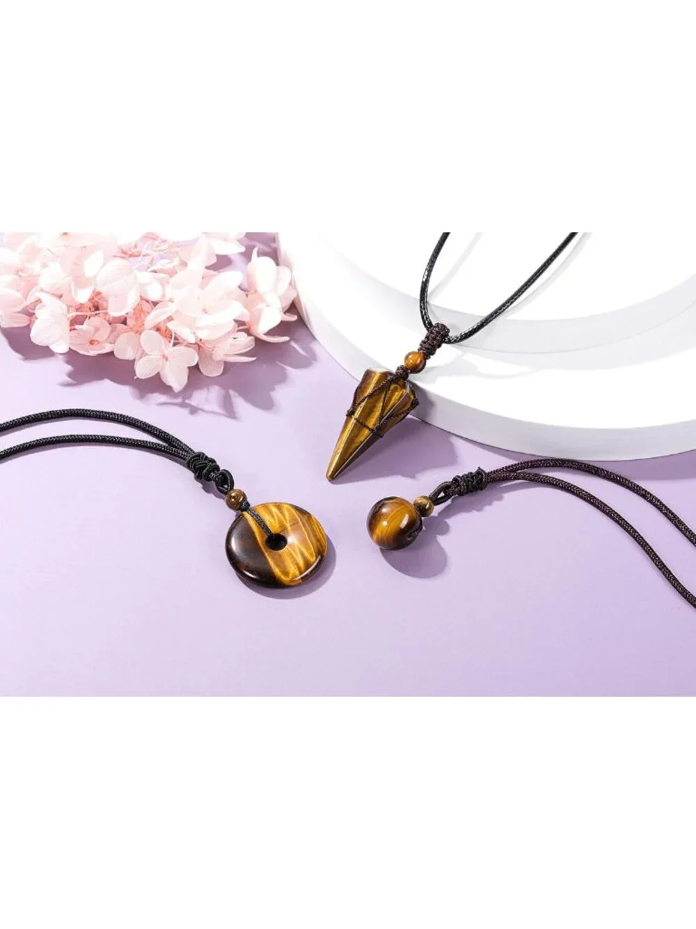 3 Pcs Healing Crystal Necklaces Set - Amethyst, Obsidian & Tiger Eye Gemstone